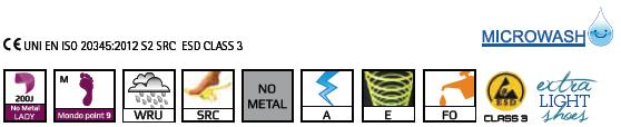 Calzatura bassa Daisy S2 SRC Art. CAL00302 Tomaia: in MICROWASH spessore 1,8-2,0 mm. Fodera: in tessuto altamente traspirante e resistente all abrasione.chiusura con nastro a strappo.