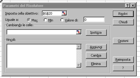 Risolvere un problema di LP con Excel Apparirà una finestra di dialogo simile a