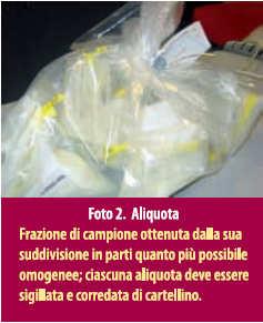 Accordo Direzione Regionale Sanità Istituto Zooprofilattico Sperimentale del Piemonte Liguria e Valle d Aosta CAPITOLO 2: COMPOSIZIONE DEL CAMPIONE Ogni aliquota dovrà essere formata da: - un numero