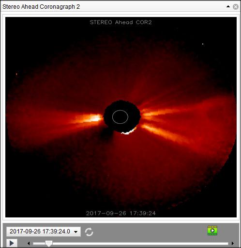 STEREO A -COR 2 26-9-17 14:39 manca frame 26-9-17 17:39 / 21:29 mancano 3 ore 23 Set 03:24 + 3 giorni + 9:45 = 26 Set 13:09 Il passaggio davanti al satellite e arrivato in ritardo, che significa che