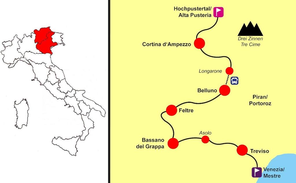 Seguendo il vecchio tratto della ferrovia continuate a pedalare fino a Pieve di Cadore, luogo di nascita di Tiziano.