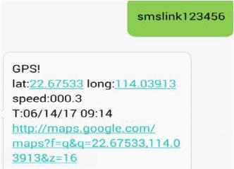 il link di posizione di Google Maps. È possibile anche inviare un messaggio "smslink123456" alla SIM, ti risponderà il link di posizione di Google Maps. 6.