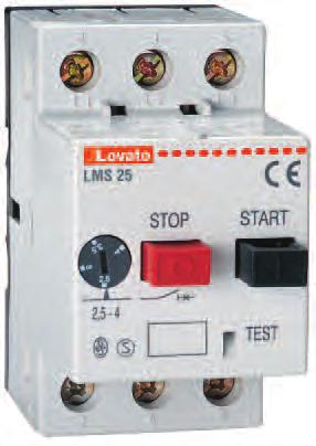 SALVAMOTORI MAGNETOTERMICI Serie LMS25 Corrente nominale max 25A Comando motore on/off Protezione contro il cortocircuito Protezione contro il sovraccarico Protezione contro la mancanza fase Profilo