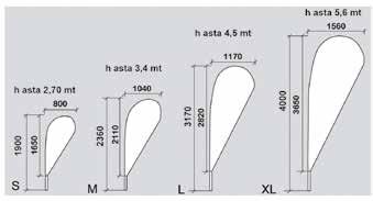 quattro altezze (270, 340, 450 e 560 cm) - borsa in dotazione. N.B.