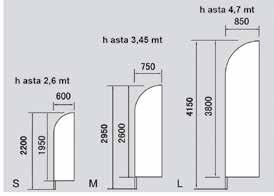 Feather banner - asta verticale da 260 a 470 cm - associata a vari tipi di basi per uso int / est - tre altezze (260, 345 e 470 cm) - fettuccia nera in