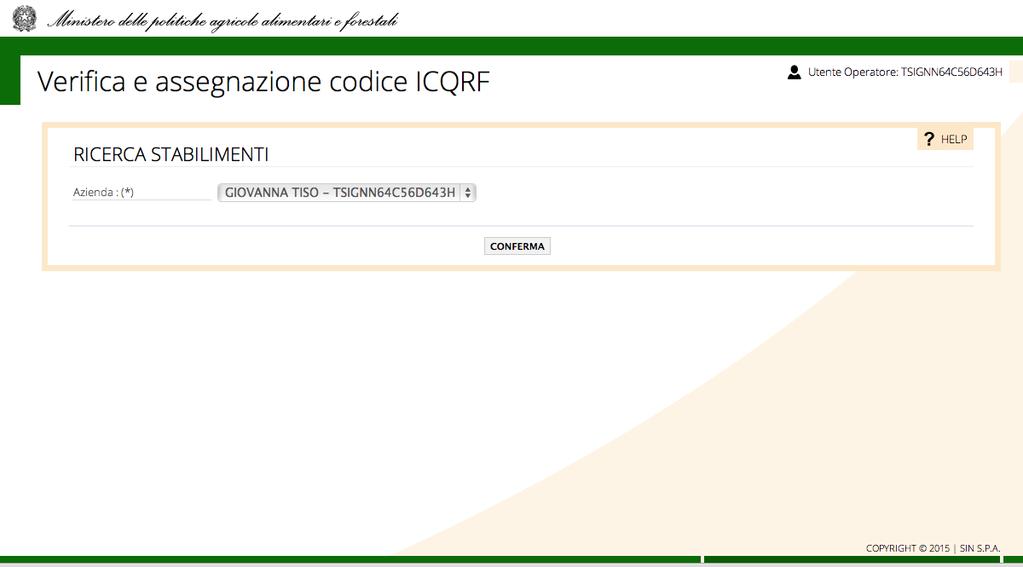 Andate quindi nel menu AGRICOLTURA > REGISTRI DEMATERIALIZZATI e selezionate la voce VERIFICA/ASSEGNAZIONE CODICE ICQRF, vi verrà proposta la maschera seguente.