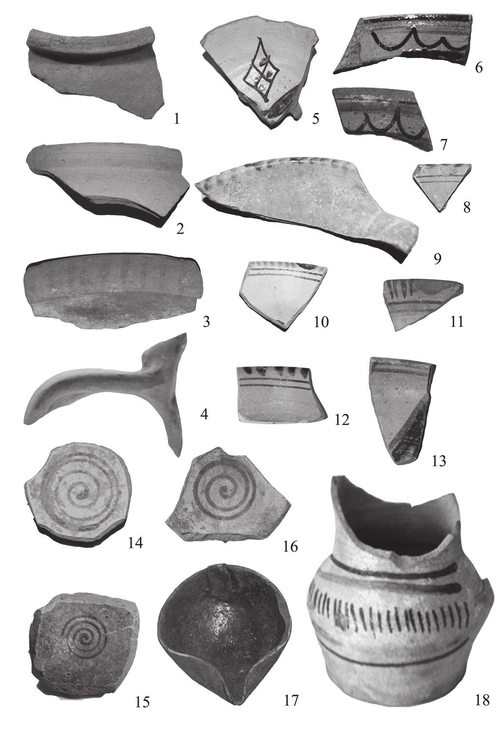 622 GAETANA LIUZZI Fig. 4. Invetriata dipinta (nn. 1, 11, 18); acroma incisa (n. 2); dipinta (nn.