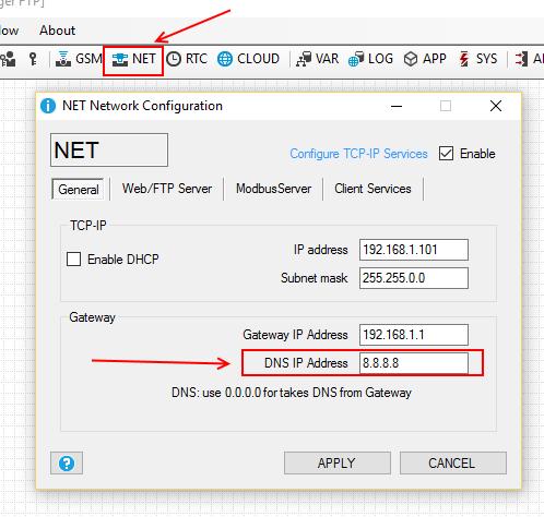 B) CONFIGURAZIONE DELLA PORTA ETHERNET Ora dobbiamo configurare il gateway che è in comune con la periferica ethernet: Impostare la porta