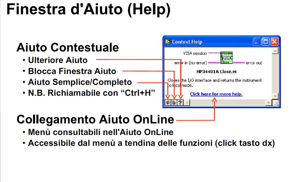 La finestra di Help si chiama dalla barra dei Menu Help Show Contex Help, oppure premendo da tastiera CTR + h.