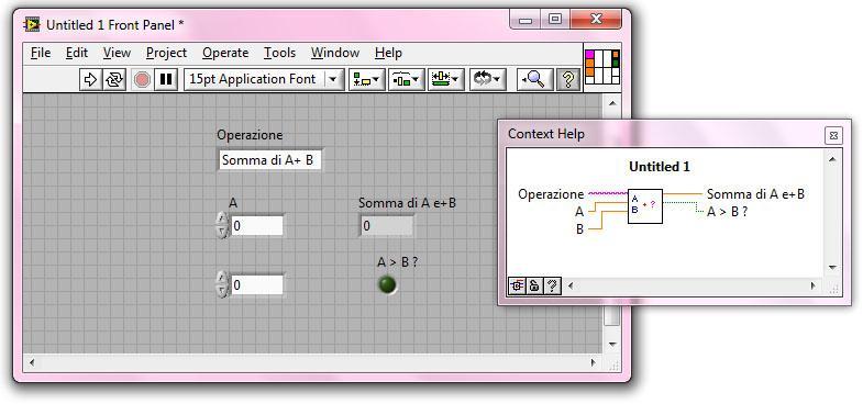 L icona di default è la seguente: Il numero ci indica quanti nuovi VI sono stati aperti al lancio di LabVIEW. Un icona è una rappresentazione grafica di un VI.