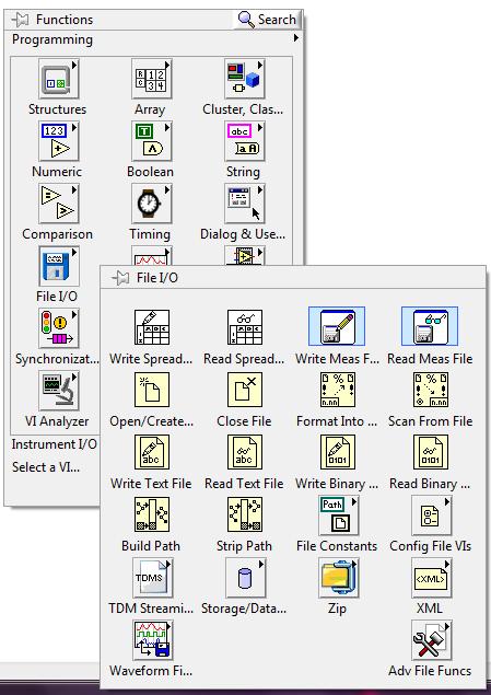 Le funzioni che si usano per lavorare con i files si trovano in Functions Programming File I/O.