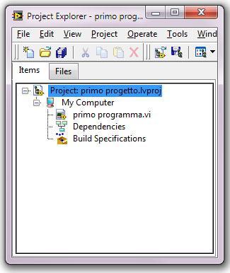 Un Target è un dispositivo sul quale può girare un VI. Salviamo Empty Project con nome progetto.
