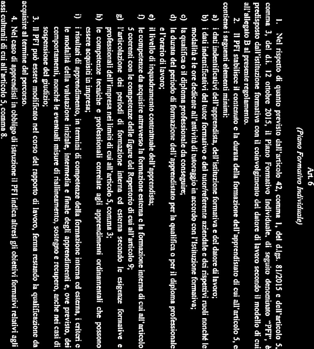 An. 6 (Pian Frmuliv Individuaie) E I. Nel rispeci di quant previst dall articl 42, cmma I, del d.lgs. 81/2015 e dell articl 5. cmma 3, del d.i. 12 ttbre 2015, il Pian Fnnativ Individuale.