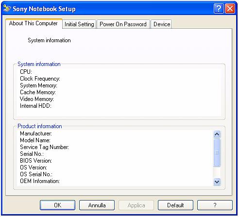 Persoalizzazioe del otebook Preparazioe all uso del otebook co Soy otebook Setup L utilità Soy otebook Setup permette di cosultare le iformazioi sul sistema, specificare le proprie prefereze riguardo