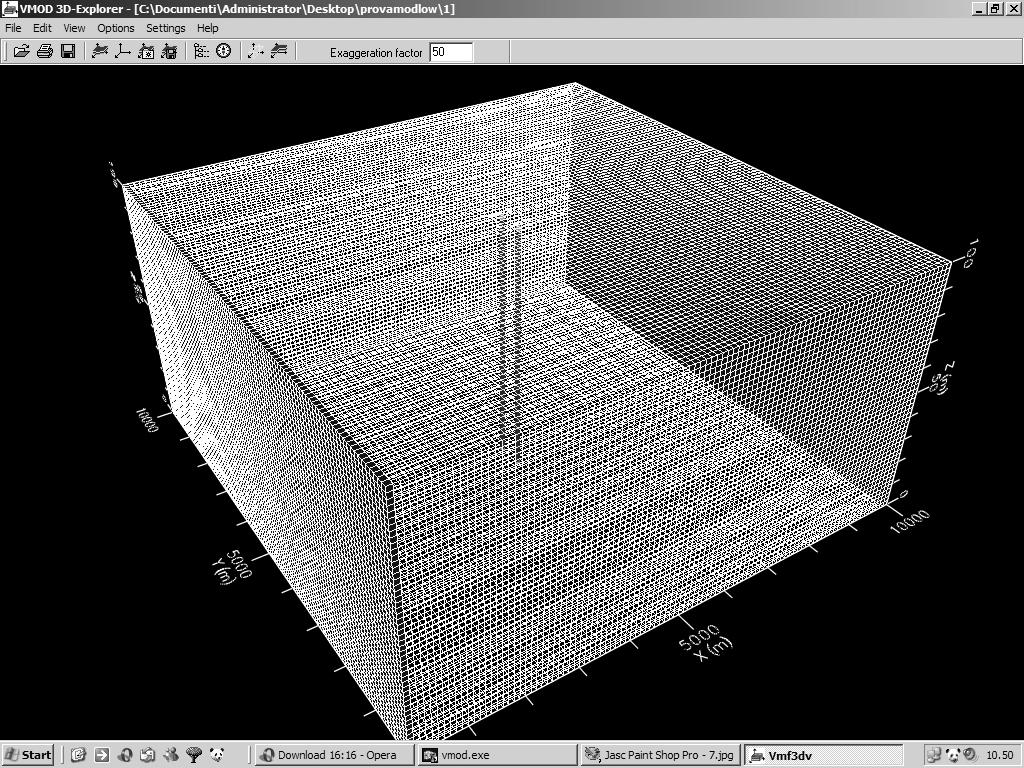 Sovrapposizione degli effetti 2 pozzi h = 1m Pozzo 1 x=5000, y = 4750 Q = -2952 m^3/d Pozzo 2