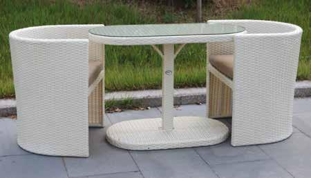 set giardino polyrattan Col.Bianco Col.Tortora TAORMINA Mobili patio in polyrattan piatto stretto, struttura acciaio verniciato. Completo di cuscini.