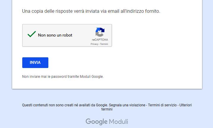 Si apre il modulo di iscrizione Spuntare: Non sono un robot Cliccare su: INVIA Verificare sull indirizzo di posta elettronica inserito, l arrivo dell e-mail di conferma dell avvenuto