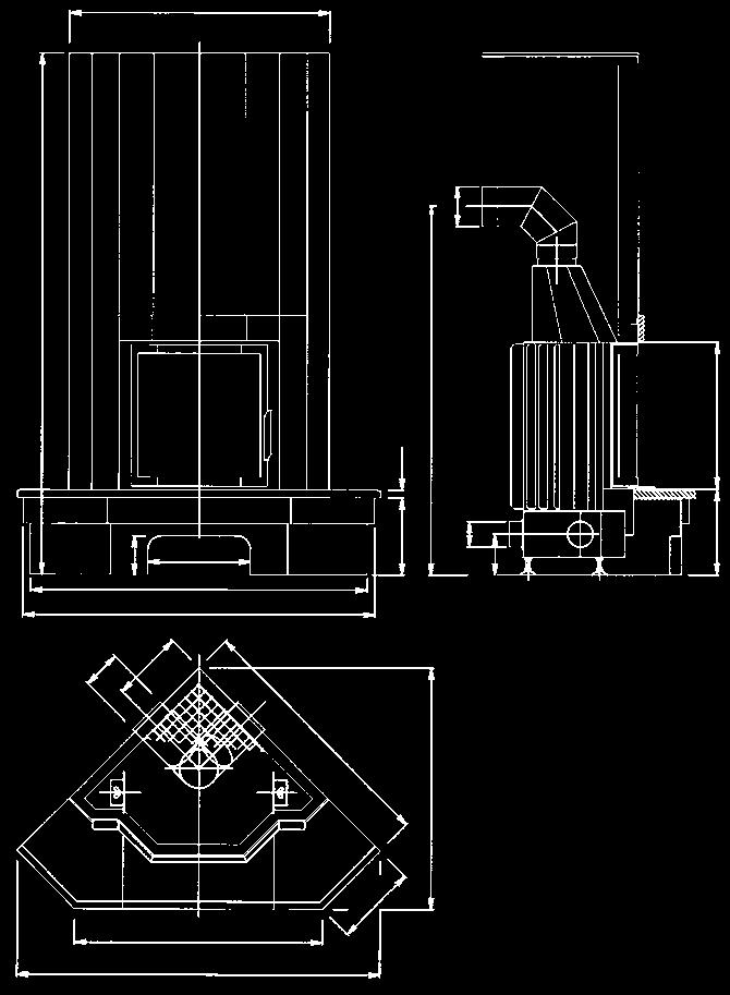 Caminetto completo 5602-7 Classic angolare Il caminetto Classic angolare è tecnicamente identico al modello Classic, ma grazie alla sua forma pentagonale può essere sistemato in un angolo.