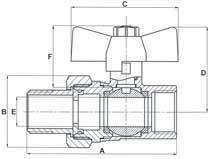 F. ball valve, butterfly handle in steel, body nickeled brass.