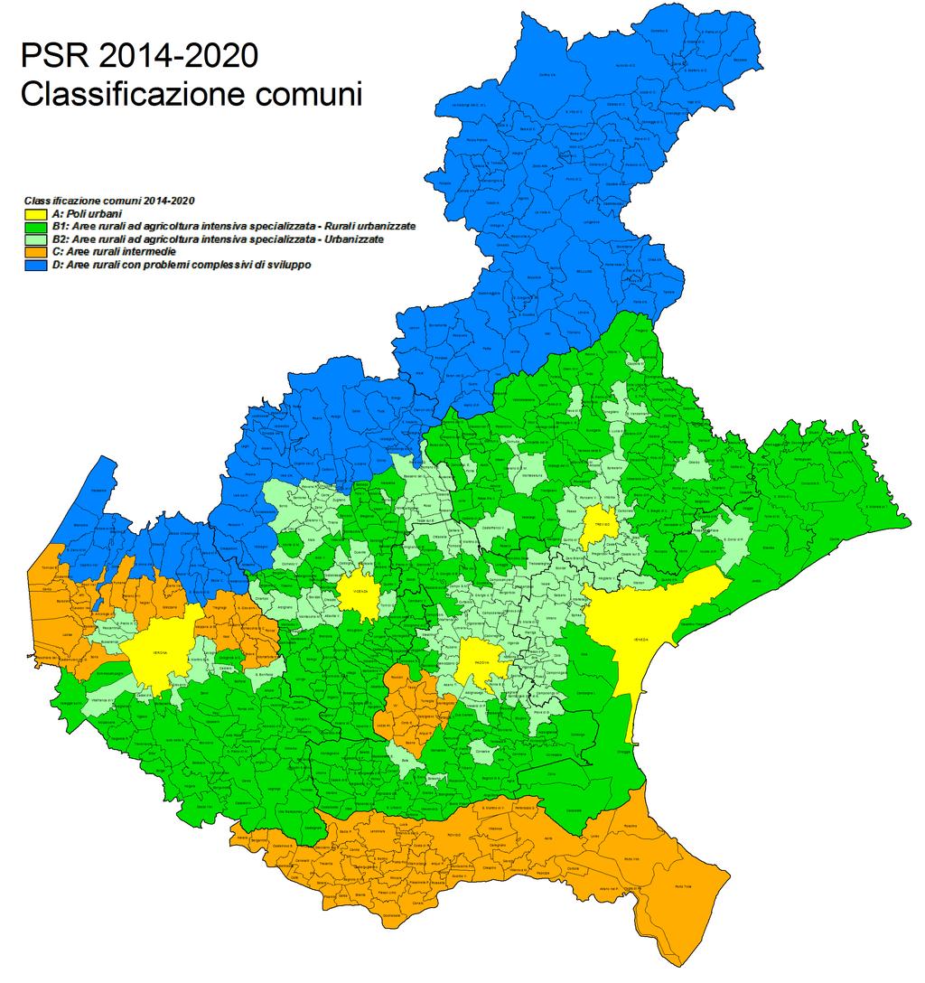 AREE RURALI CLASSIFICAZIONE PSR 2014-2020 (ISTAT 2011) PSR codice COMUNI VENETO COMUNI LEADER 2007-2013 SUP. LEADER 2007-2013 (KM2) POP.