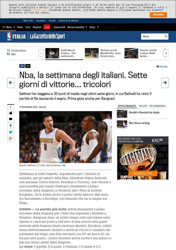 17 novembre 2015 gazzetta.it Sport Nba, la settimana degli italiani. Sette giorni di vittorie.