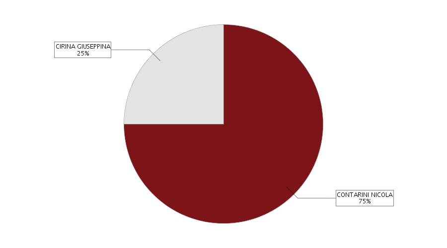 Il grafico a torta e la tabella sottostante rappresentano una sintesi della composizione societaria dell'impresa (le quote di proprietà sono sommate per titolare e poi arrotondate).