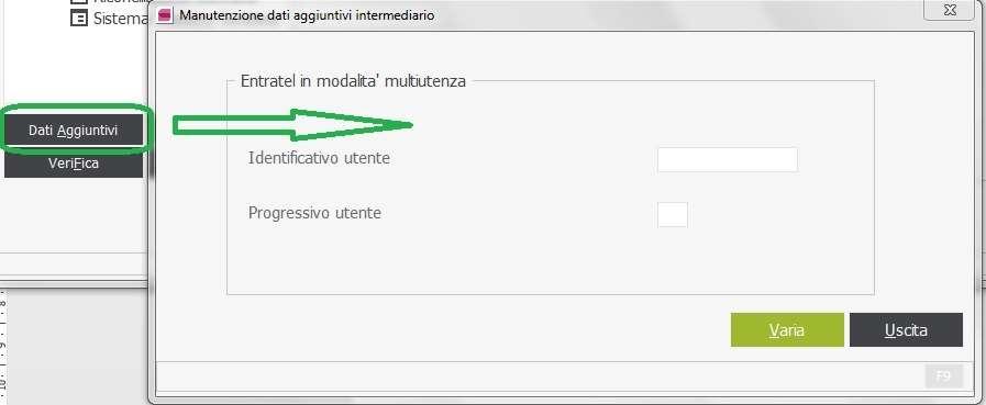 Pulsanti funzioni aggiuntive Dati Aggiuntivi Intermediario Contiene i dati identificativi di accesso ad Entratel in modalità multiutenza