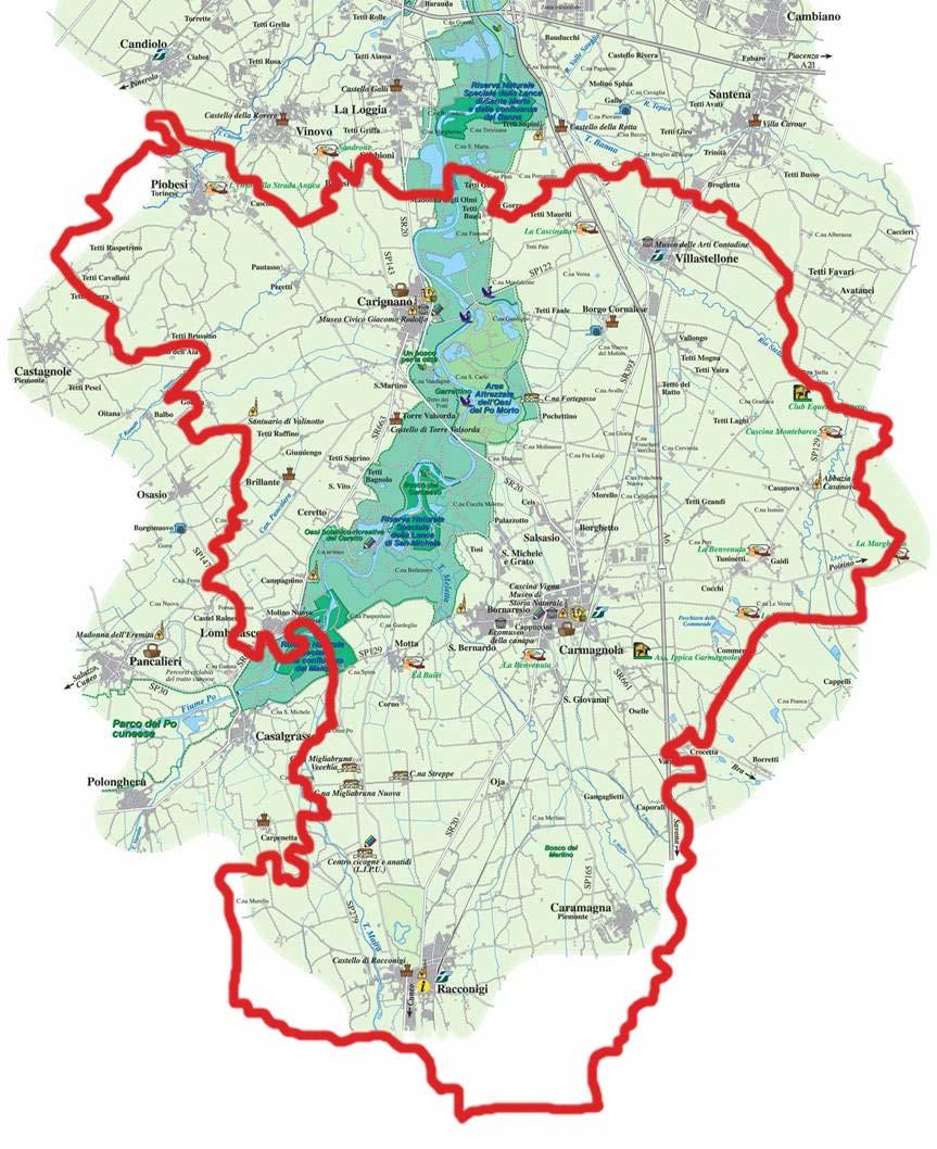 L estratto della mappa turistica riportato di seguito, disponibile presso il Parco Fluviale del Po tratto Torinese, evidenzia le