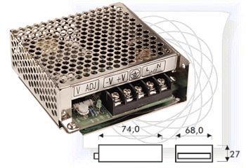 Tensione uscita:12vcc Corrente 1,25A HR462100 ALIMENTATORE SWITCHING 24 V 4,5 A Ripple: 150 MVpp Isolamento galvanico IN/OUT