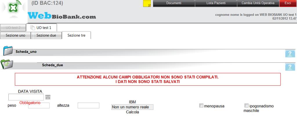 L Utente può compilare più volte questo clinal data form per inserire i dati relativi a diverse visite di un paziente identificando ogni clinical data form con il campo obbligatorio DATA