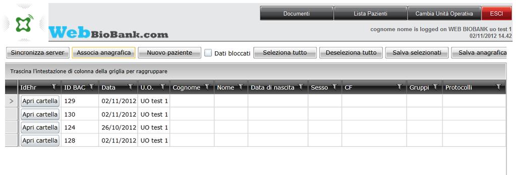 Fig. 7. L Utente ha nascosto i riferimenti anagrafici cliccando su Nascondi anagrafica ; per tornare a visualizzare i riferimenti anagrafici come in Fig.6 l Utente deve cliccare su Associa anagrafica.