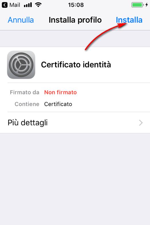 1. Installazione certificato per sistema operativo IOS Toccare sul