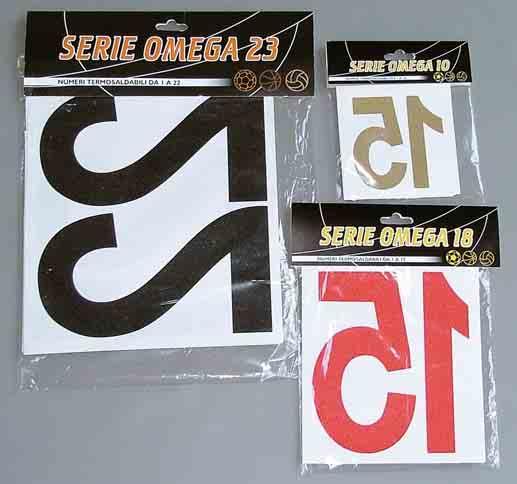 NUMERAZIONI TERMOSALDABILI NUMBERS FOR UNIFORMS rosso, verde, royal, oro, argento Available colors : white, yellow, red, green, royal, blue, brown, black, gold, silver pg.14 Art. PG23 Serie Omega h.