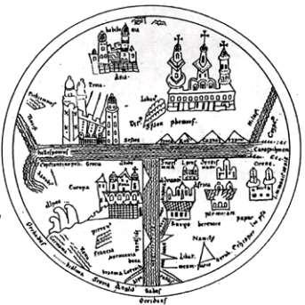 Nel medioevo le rappresentazioni cartografiche raffigurano luoghi sacri o si basano su idee cosmografiche desunte dalle sacre scritture e da alcuni scrittori cristiani.