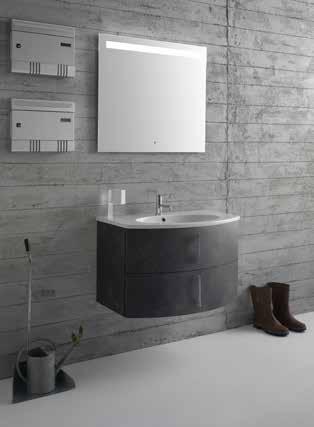 MDM1X Base 100 con cassetti Base 100 with drawers Base 100 con due cassetti completa di lavabo Cod. MD100.BI. Base 100 with two drawers, basin included Cod. MD100.BI. MDM1X906 Laminato Smoke 906 Smoke 906 laminate + BPS100 Specchiera cm 100 filo lucido.