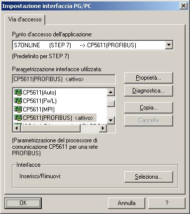 1.2 Impostazione dell'interfaccia PG/PC per la comunicazione PROFIBUS Se si crea una rete PROFIBUS, è necessario impostare l'interfaccia PG/PC. Procedere nel seguente modo. 1.