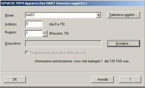 Inserimento di apparecchi HART La versione standard di SIMATIC PDM consente di inserire un numero massimo di 4 apparecchi per ogni singolo progetto.