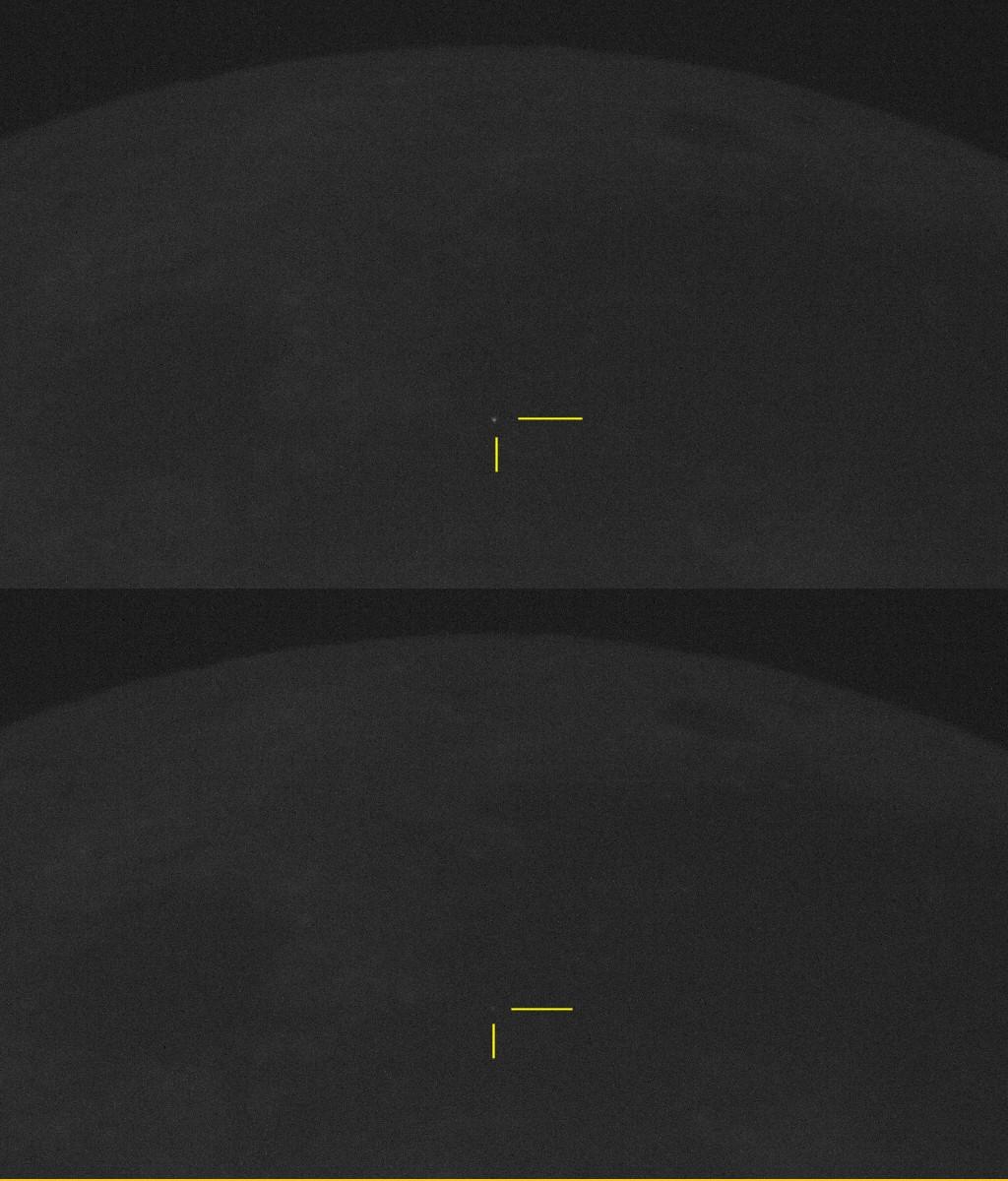 ..il probabile impatto documentato in due fotogrammi estratti dal filmato ripreso il 12 marzo 2016 alle 18:33:02 T.U.