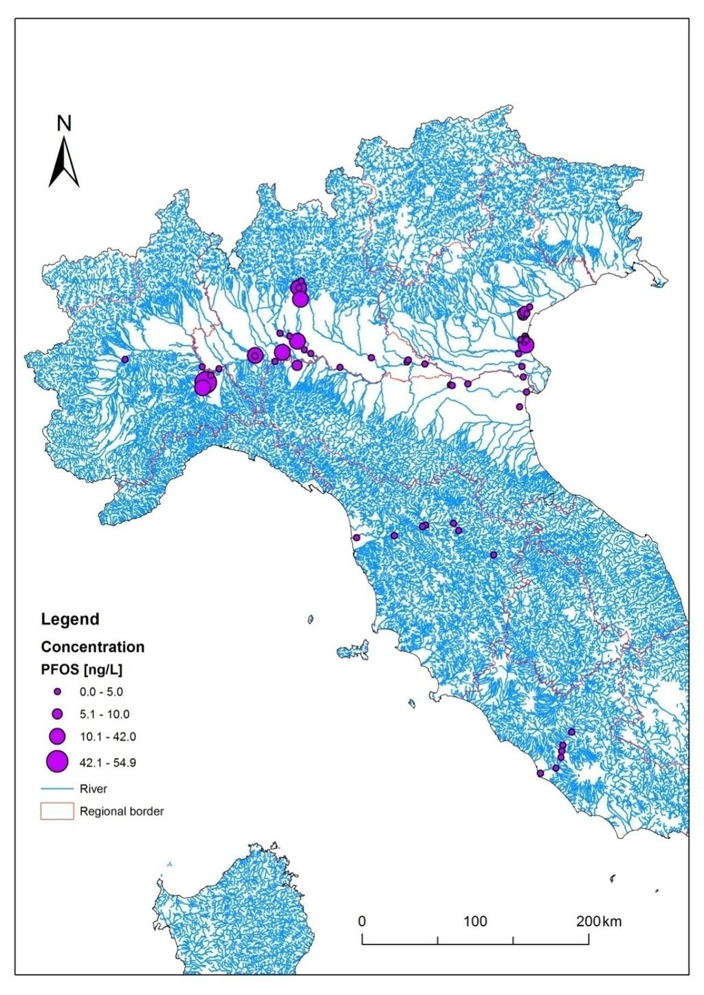 PFOS Acque superficiali PFOS è generalmente presente a basse concentrazioni(<10 ng/l) che riflettono le limitazioni d uso imposte dalla Direttiva 2006/122/EC.