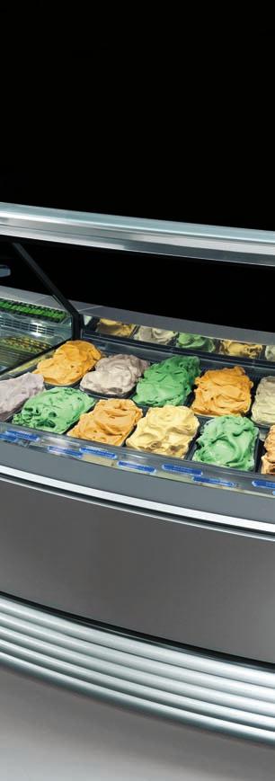 KXA KXA in versione h. 1351 mm è disponibile nei servizi: gelato, pasticceria, pasticceria con mensole refrigerate, pralineria, snack caldo secco e bagno maria.