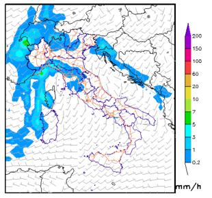 cumulata e vento UmiditÃ relativa Temperatura a 2m dal suolo Situazione: Lunedì, Santo