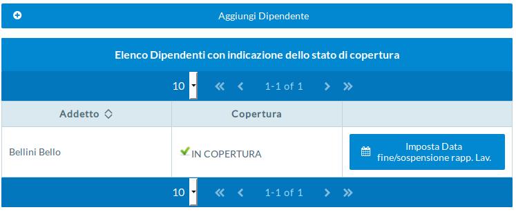 INSERIMENTO SEDI E DIPENDENTI Una volta compilati tutti campi cliccare sul pulsante Salva. Il nuovo dipendente risulterà inserito nel box di gestione dei dipendenti.