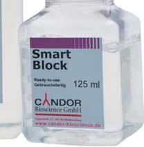 SmartBlock TM Blocca efficacemente Semplice da utilizzare Privo di BSA SmartBlock TM previene in molti saggi il legame aspecifico e non desiderato sulle superfici.