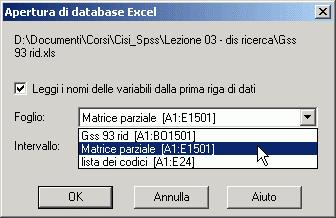 Aprire ora il foglio Matrice