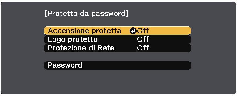 Funzioni di sicurezz del proiettore 145 b c d Selezionre il menu Pssword e premere [Enter]. Verrà visulizzto "Vuoi cmbire l pssword?". Selezionre Sì e premere [Enter].