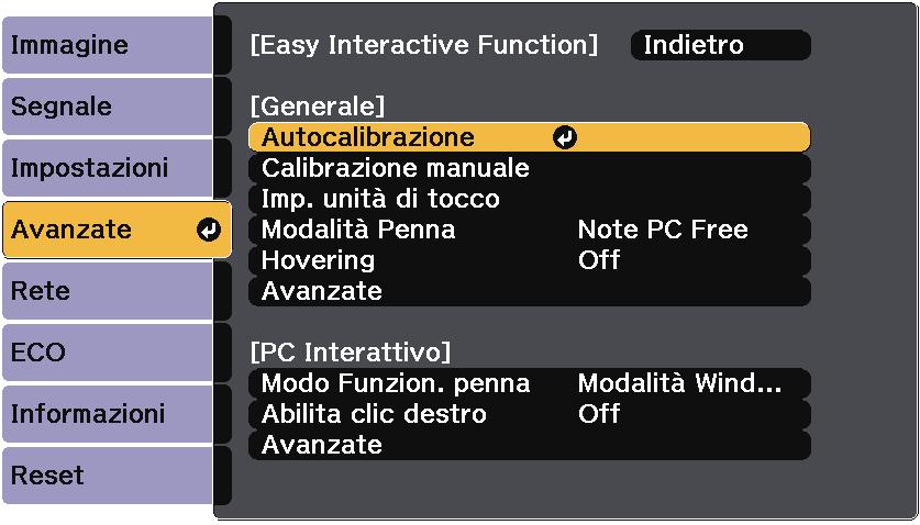 Preprzione prim dell uso delle funzioni interttive 80 b Selezionre l'impostzione Esy Interctive Function e premere il tsto [Enter]. Viene visulizzt l seguente schermt.