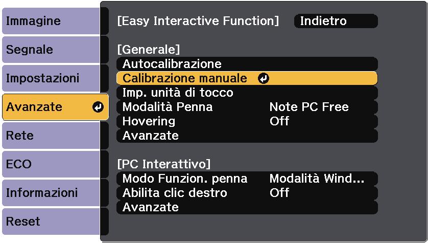 b Selezionre l'impostzione Esy Interctive Function e premere il tsto [Enter]. Viene visulizzt l seguente schermt.