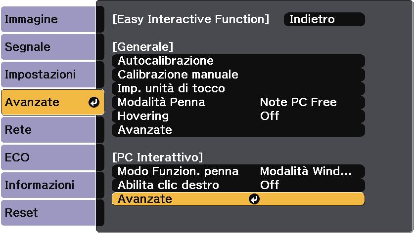 d Nell sezione PC Interttivo, selezionre Avnzte e quindi premere [Enter].