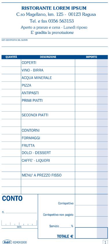 MODULISTICA NON FISCALE CONTI RISTORANTE Blocchi modulistica commerciale