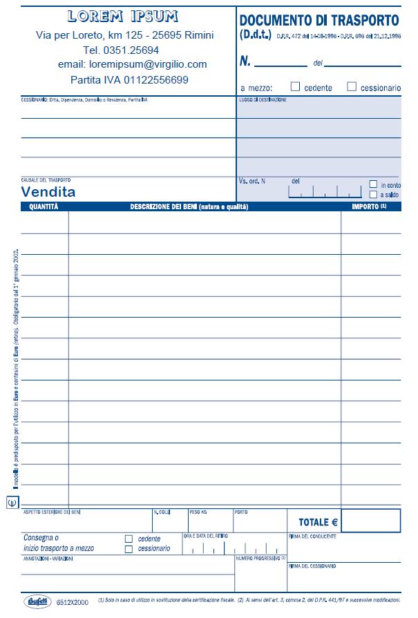 MODULISTICA NON FISCALE DOCUMENTI DI TRASPORTO Blocchi modulistica commerciale personalizzati ad 1 colore